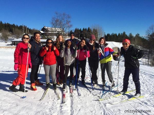 Friends skiing in Norway