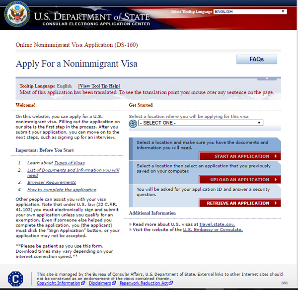 us tourist visa application official website