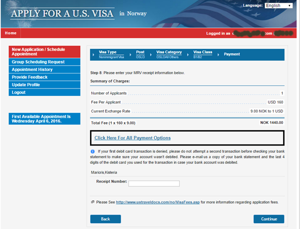 US Touris visa application